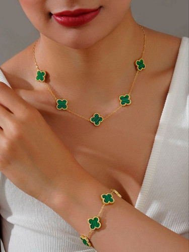 گردنبند و دستبند ونکلیف پنج گل سبز